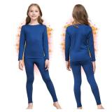 Girls Thermal Underwear Set Ultra Soft Fleece Lined Kids Long Johns Top Bottom Thermals Kids Base Layer Winter Warm Blue size large