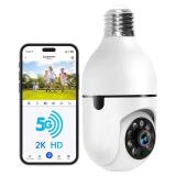 WESECUU Light Bulb Security Camera -5Gand 2.4GHz WiFi 2K Security Cameras Wireless Outdoor Motion Detection and Alarm,Two-Way Talk,Color Night Vision,Human Detection, Bulb Camera Compatible with Alexa