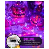 Fairy Lights Battery Operated, Twinkle String Lights Waterproof Silver Wire 5 Feet 60 Led Firecracker Starry Lights for DIY Wreath Party Bedroom Mason Jar Indoor Halloween Decoration, Orange and Purpl