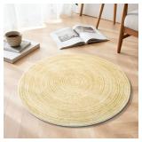 Asrug Faux Jute Round Rug Area Rug Washable Non-Slip Circle Rug 2ft Yellow Soft Touch Circle Rugs Round 24 inch61 cm for Kitchen Bathroom Living Bedroom Nursery, Carpet Low Pile