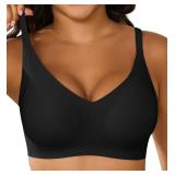 Xcutting Womenfts Supportive Wireless Jelly Bras for Women Seamless Comfort, Full Coverage, No Underwire, T-Shirt Women Bras Regular and Plus with Extender (Black,2X-Large)