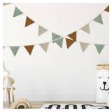 Oudain 2 Pcs Pennant Banner Flags Nursery Garland Triangle Bunting Flags Playroom Wall Decor Banner for Nursery Baby Shower Birthday Boho Wedding Party Event, Each 7.75 ft(Retro Color)