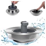 Hibbent Upgraded 3 in 1 Kitchen Sink Drain Strainer and Stopper Combo, Stainless Steel Metal Pop Up Sink Stopper, Anti-Clogging Basket with Foldable Handle for US Standard 3-12 Inch Drain