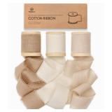 Vitalizart 100% Cotton Ribbon 1-1/2\" x 15 Yd Nude Beige Cream Handmade Frayed Fringe Fabric Ribbons for Gift Wrapping Wedding Invites Bridal Shower Bouquets Christmas Decorations