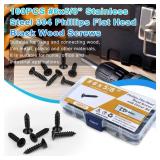 100PCS #6 x 5/8 Black Wood Screws, Flat Head Stainless Steel Sheet Metal Screws, Fast Self Tapping Screws for Deck Drywall Concrete Screws with Screwdriver Bit