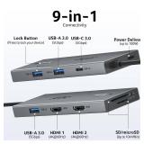 Acer USB C Docking Station Dual Monitor with 2 HDMI, 9-in-1 Laptop Docking Station with 4K@60Hz HDMI, USB A&C 3.0, SD/Micro SD, 100W PD, USB C Dock Compatible with Acer/Dell XPS/HP/Mac/Surface etc