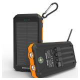 Durecopow Solar Charger Power Bank 20,000mAh, Portable Charger, 4 Cables 3 Ports Fast Charging External Battery Pack with USB C for Cell Phones, Solar Panel Charger with Dual Flashlight for Camping