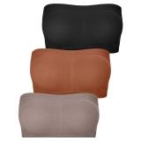 Boao Women Bandeau Bra Padded Strapless Bralette Bra Seamless Bandeau Tube Top(Large,Black, Light Caramel, Cream Coffee)