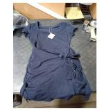 Caracilia Women Summer Short Sleeve Square Neck Bodycon Tie Cinched Waist Romper Mini Dress Athletic Night Out Vacation Dress Navy Blue Small