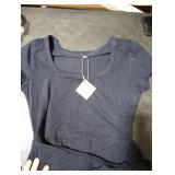 Caracilia Women Summer Short Sleeve Square Neck Bodycon Tie Cinched Waist Romper Mini Dress Athletic Night Out Vacation Dress Navy Blue Small