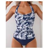 Eomenie Womens Halter Tankini Bathing Suit Ruched Tummy Control Two Piece Swimsuit with Bottom Large