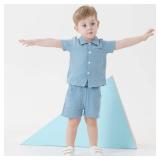 Renotemy 2T 3T Summer Outfits Cotton Linen Short Sleeve Shirt Toddler Clothes for Boys Blue