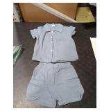 Renotemy 2T 3T Summer Outfits Cotton Linen Short Sleeve Shirt Toddler Clothes for Boys Blue