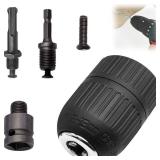 Ptazucv 2-13mm Keyless Drill Chuck Adapter, 1/2-20Unf Drill Chuck with SDS-PLUS Shank Bit, 1/4-Inch Hex Female Socket 1/4 Hex Shank Lock Key, 1/2 Socket Square Female Adapter for Impact Driver