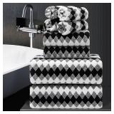 8 Piece Bathroom Towel Set Black White|2 Oversized Large Bath Towels Sheet,2 Hand Towels,4 Washcloths| 600GSM Soft Towel Set for Bathroom Hotel,Highly Absorbent Quick Dry Bath Towel Collections