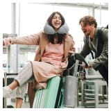 urnexttour Travel Pillow and Blanket Set Neck Pillows Travel Essentials with Sleep Mask for Airplane Car Memory Foam Grey