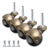 Brass Vintage Antique 2 Ball Caster Wheels - Set of 4 Heavy Duty, 5/16 x 1 1/2 (8 x 38mm) Wheels with Sleeve for Furniture, Chairs, Cabinets