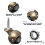 Brass Vintage Antique 2 Ball Caster Wheels - Set of 4 Heavy Duty, 5/16 x 1 1/2 (8 x 38mm) Wheels with Sleeve for Furniture, Chairs, Cabinets
