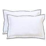 Ranznaz White Standard Pillow Shams Set of 2, 100% Cotton Embroidery Trims Pillowcases, Softer and Breathable Elegant Pillow Cover for Bedding, 20 x 26 Inches