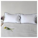 Ranznaz White Standard Pillow Shams Set of 2, 100% Cotton Embroidery Trims Pillowcases, Softer and Breathable Elegant Pillow Cover for Bedding, 20 x 26 Inches