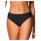 Zmart Women Full Coverage Ruched Bikini Bottoms Tummy Control Swim Bottoms Scrunch Ruffle Bathing Suit Bottom Black M