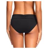 Zmart Women Full Coverage Ruched Bikini Bottoms Tummy Control Swim Bottoms Scrunch Ruffle Bathing Suit Bottom Black M