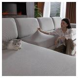 OHSIO Sectional Couch Covers, Wear Resistant Stretch Sofa Covers Washable Soft Couch Cushion Covers Anti Slip Furniture Protector Sofa Slipcovers for Pets (1 Piece Loveseat Cover, Light Gray)