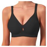 Women Wireless Bras No Underwire Seamless Push Up Full Coverage Supportive Bralettes Comfortable Everyday Bra Black L