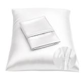 BLISSFORD Satin Pillowcase with Zipper for Hair and Skin Care, Feels Soft and Cool Like a Silk Pillowcase, White Satin Pillow Cases 2 Pack, Slik Pillow Cover, Standard Size - Set of 2