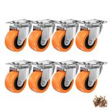 1.5 Inch Casters, ASHGOOB Caster Wheels/Casters Set of 8, 360° Swivel Universal Plate Caster Wheels for Storage Box/Small Furniture/Kitchen Appliances, Orange Polyurethane (PU) Castors (8 Pack)