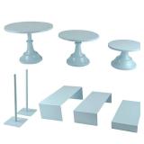 FESTLOVE Set of 8 Blue Cake Stands Donut Holder Round Metal Dessert Display Risers Cupcake Stand Serving Platter for Weddings Birthday Baby Showers Anniversary Party