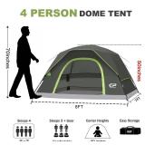 CAMPROS CP 4 Person Tent, Dome Tents for Camping with Rainfly, Waterproof Camping Tent Easy Set Up, Portable Family Tent with Large Mesh Window & Carry Bag for Outdoor Hiking