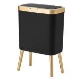 Procade Office Trash Can with Lid, Black Bathroom Trash Can with Gold Edge, Modern Narrow Garbage Can with Legs, Slim Plastic Trash Bin for Bedroom, Living Room,Kitchen,Toilet, 4 Gallon