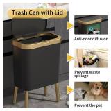 Procade Office Trash Can with Lid, Black Bathroom Trash Can with Gold Edge, Modern Narrow Garbage Can with Legs, Slim Plastic Trash Bin for Bedroom, Living Room,Kitchen,Toilet, 4 Gallon