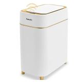Pukomc Automatic Small Sensor Trash Can with Touchless Lid, 2.3 Gallon / 9L Smart Garbage Can, Quiet Close White Gold Waste Bin - Perfect for Kitchen, Living Room & Small Spaces