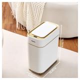 Pukomc Automatic Small Sensor Trash Can with Touchless Lid, 2.3 Gallon / 9L Smart Garbage Can, Quiet Close White Gold Waste Bin - Perfect for Kitchen, Living Room & Small Spaces