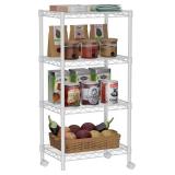 Golpart Small 4 Tier Shelves Storage Wire Shelving Unit Metal Shelf Adjustable Organizers Storage Shelving with Wheels for Bathroom Laundry Room Kitchen Pantry12 D x 18 W x 44.8 H White