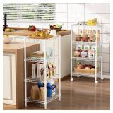 Golpart Small 4 Tier Shelves Storage Wire Shelving Unit Metal Shelf Adjustable Organizers Storage Shelving with Wheels for Bathroom Laundry Room Kitchen Pantry12 D x 18 W x 44.8 H White