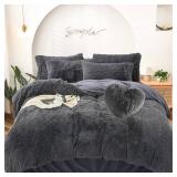 MorroMorn 5 PCS Shaggy Duvet Cover Bedding Set - Fluffy Comforter Cover Long Faux Fur Luxury Ultra Soft Cozy (Grey, King/California King)