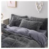 MorroMorn 5 PCS Shaggy Duvet Cover Bedding Set - Fluffy Comforter Cover Long Faux Fur Luxury Ultra Soft Cozy (Grey, King/California King)