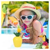 Haundry 18 Coconut Pineapple Cups with 18 Straws, 18 Cocktail Drink Picks, Hawaiian Luau Tiki and Beach Theme Party Decorations for Kids and Adults