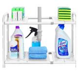 Simple Houseware Under Sink 2 Tier Expandable Heavy Duty Metal Shelf Organizer Rack, White (Expand from 15 to 25 inches) MISSING PIECES