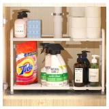 Simple Houseware Under Sink 2 Tier Expandable Heavy Duty Metal Shelf Organizer Rack, White (Expand from 15 to 25 inches) MISSING PIECES
