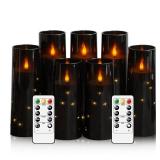 Eebuss Flameless Candles with Embedded Star String, Battery Operated LED Pillar Candles with Timer and Remote Control,Home Decorating for Ambiance Set of 7(Black)