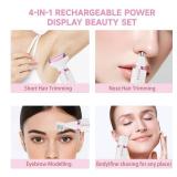 Electric Razors for Women, Bikini Trimmer 4 in 1 Lady Shaver, Wet/Dry Cordless Hair Remover for Nose Hair Face Eyebrow Arms Legs Armpit Underarm Pubic Area Electric Grooming Set LED Display
