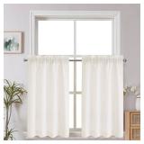 Chyhomenyc Kitchen Curtains 24 Inch Length, Light Filtering Short Window Curtain for Bathroom Basement, Yellowish Small Curtains, Each 30x24 Inch, 2 PCS, Cream
