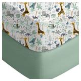 Yoofoss Pack and Play Sheets Fitted, Mini Crib Sheets 2-Pack for Pack N Play Mattress, Stretchy Playard Sheet, Soft and Breathable Green+Giraffe