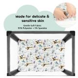 Yoofoss Pack and Play Sheets Fitted, Mini Crib Sheets 2-Pack for Pack N Play Mattress, Stretchy Playard Sheet, Soft and Breathable Green+Giraffe