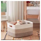 OIAHOMY Large Blanket Basket, 22x17x12 Rectangle Woven Baskets, Nursery Blanket Storage Living Room, Toy Storage With Handle, Large Baskets for Organizing-Gradient Yellow