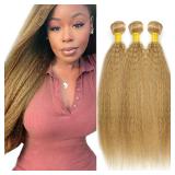 Color 27 Bundle Honey Blonde Kinky Straight Human Hair Bundles 22 24 26 Inch Brazilian Honey Blonde Bundles Human Hair Weave Color 27 Yaki Straight Bundle